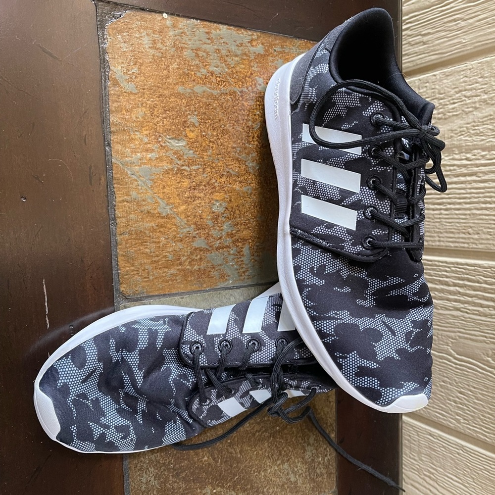 Adidas black and gray camouflage sneakers. Barely worn. Size 9.